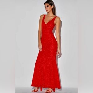 Lulu’s Flawless Love Red Lace Mermaid Maxi Dress Size XS NWT